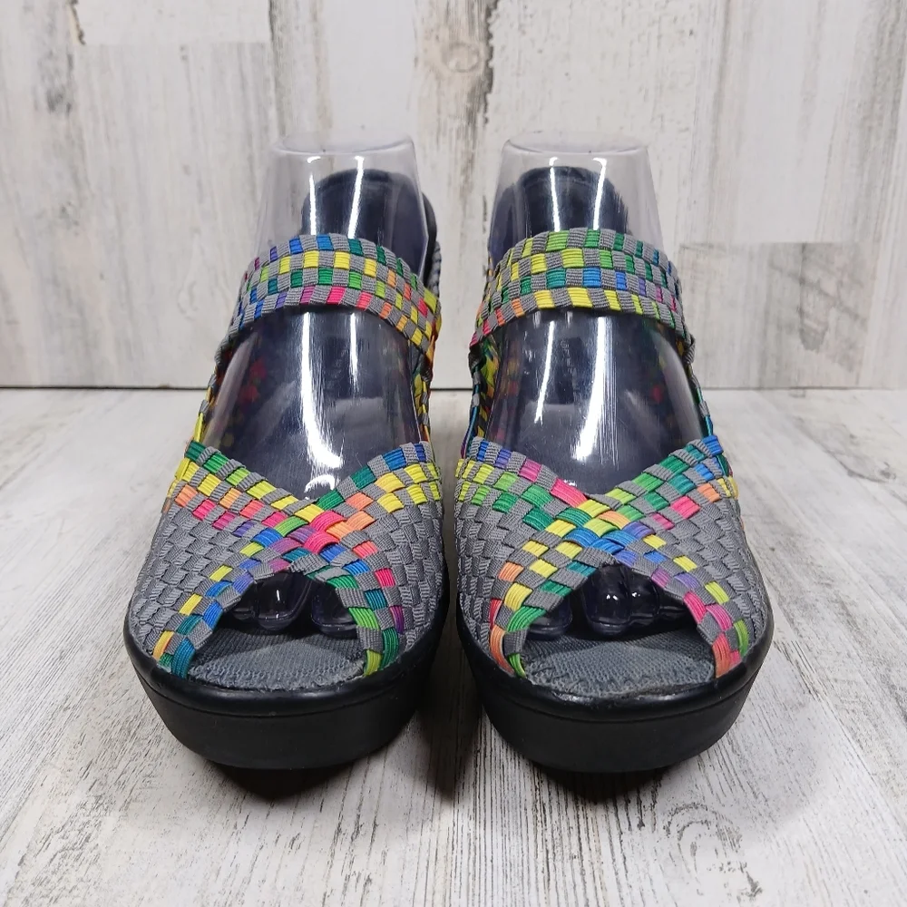Steven by Steve Madden Brynn Peep Toe‎ Casual Bright Multi Wedges #860